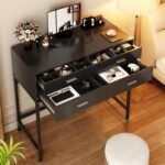 31.5 Inch Black Desk with 3 Drawers, Modern Makeup Vanity Desk with Lighted Mirror