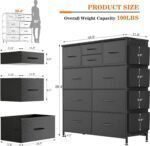 Dresser for Bedroom with 10 Drawers, Chest of Drawers with Side Pockets and Hooks, PU Storage Dresser