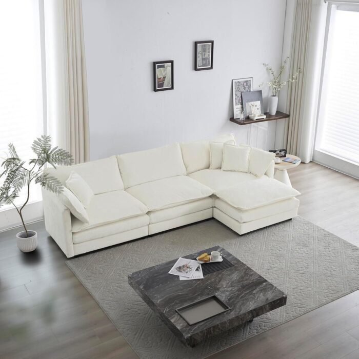 L Shaped Couch Set for Living Room, 3-Seater Comfy Cloud Couches with Movable Ottoman