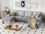 Convertible Sectional Sofa U-Shaped Couch with Soft Modern Cotton Chenille Fabric for Living Room