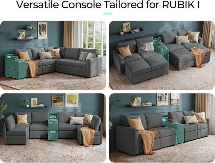 Versatile Console for Rubik I Modular Sectional Sofa, Multifunctional Side Table Integrated Power, Cup Holders