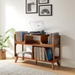 Modern Media Console Record Player Stand, Storage for Vinyl Records, Walnut