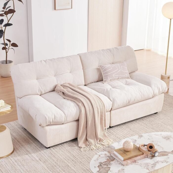 80" Chenille Cloud Deep Seat Overstuffed Couches for Living Room, Cozy Comfy Cloud Sofa with Solid Wood Frame