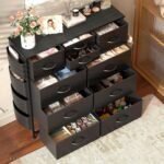 Dresser for Bedroom with 10 Drawers, Chest of Drawers with Side Pockets and Hooks, PU Storage Dresser