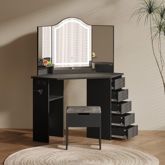 Vanity Desk with Mirror and Lights, Makeup Vanity Desk with Lights,3 Color Modes Adjustable