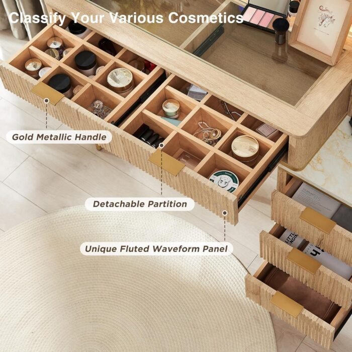 Makeup Vanity Desk with 36" HD Lighted Mirror, 48" Big Modern Vanity Desk with Mirror and Lights, Dressing Table with 5 Drawers