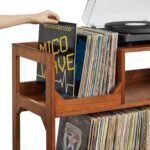 Modern Media Console Record Player Stand, Storage for Vinyl Records, Walnut