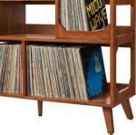 Modern Media Console Record Player Stand, Storage for Vinyl Records, Walnut