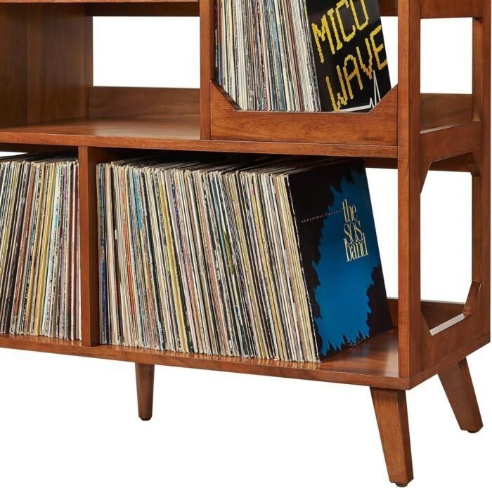 Modern Media Console Record Player Stand, Storage for Vinyl Records, Walnut