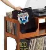 Modern Media Console Record Player Stand, Storage for Vinyl Records, Walnut