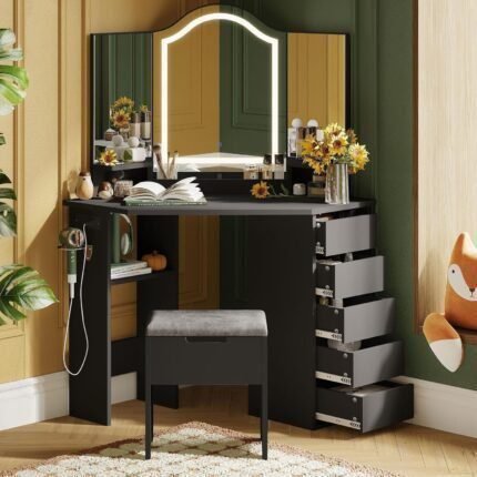 Vanity Desk with Mirror and Lights, Makeup Vanity Desk with Lights,3 Color Modes Adjustable