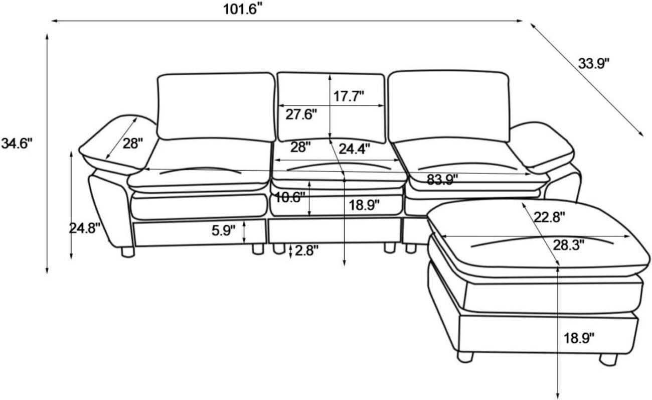 L Shape Modern Sectional Couches for Living Room Sectional Sofa Modern 3 Seats Sofas Sleeper Comfy Furniture