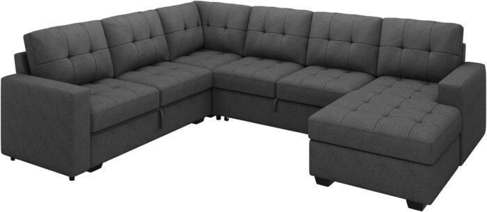 Sectional Sleeper Sofa Pull Out Bed with Storage Chaise, Sleeper Sectional Sofa Couch