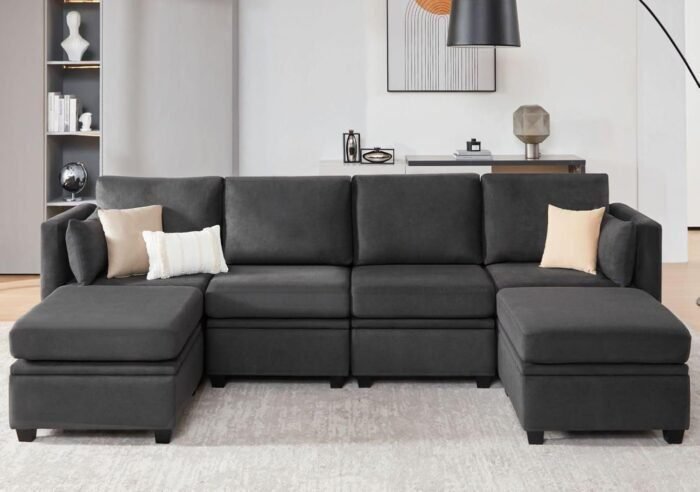 U Shaped Sectional Couch for Living Room, Convertible Modular Sofa Couch with Ottomans