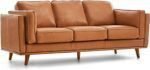 Valencia Artisan Full Leather Sofa 88” - Pure Full Italian Nappa Leather Couch, Solid Wood Accent