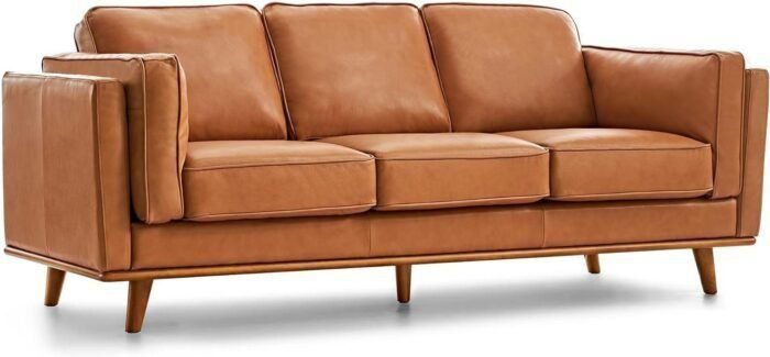 Valencia Artisan Full Leather Sofa 88” - Pure Full Italian Nappa Leather Couch, Solid Wood Accent