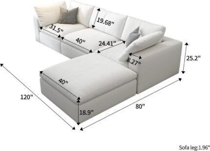 Cloud Modular Sectional Sofa with Storage Ottoman,120" L Shaped Sectional Couches for Living Room