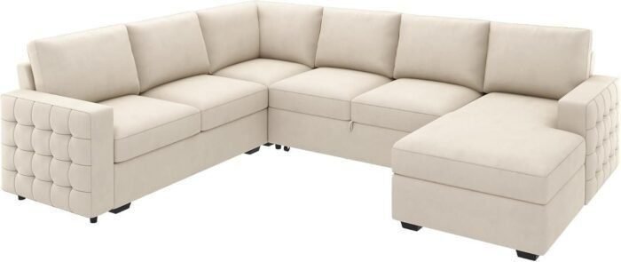 Sleeper Sectional Sofa with Storage Chaise U Shaped Sectional Couch for Living Room