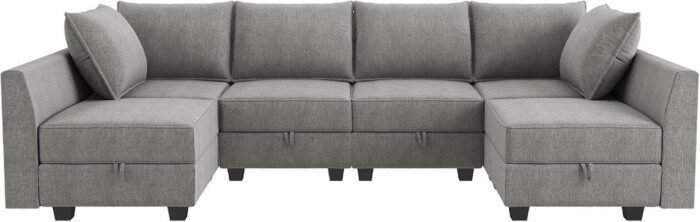 U Shaped Sectional Modular Sofa with Storage Convertible Modular Sectional Couch for Living Room