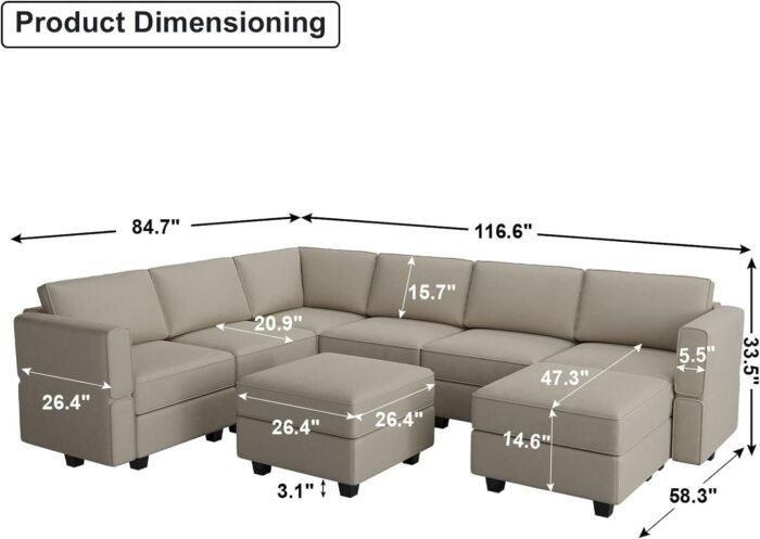 Modular Sectional Sofa with Storage Seat Oversized U Shaped Couch with Reversible Chaise Sofa Set with Ottoman