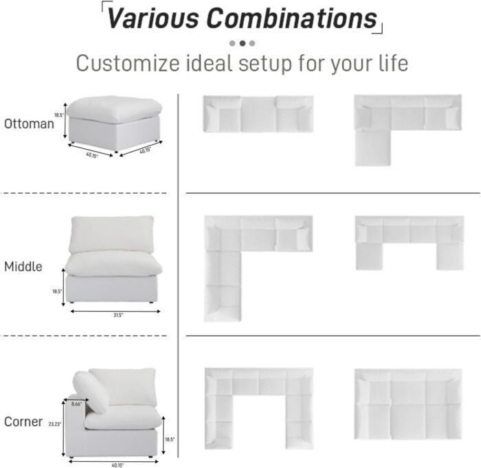 L Shaped Sofa Couch with Storage Ottoman,Minimalist Wide Deep Seat Couches