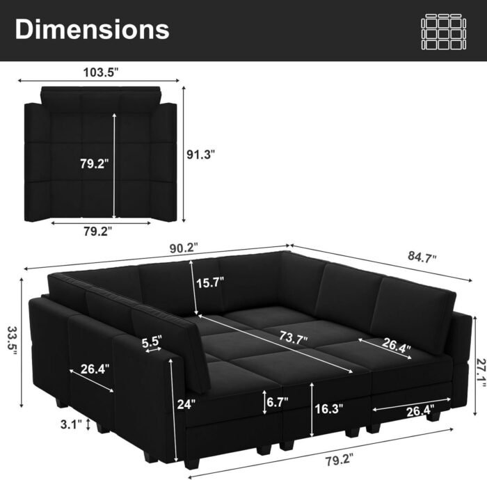 Modular Sectional Sofa with Ottomans Velvet Reversible Sleeper Chaise Bed Storage Seat