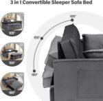 Convertible Sofa Bed,3-in-1 Sleeper Couch Pull-Out Bed,55'' Sofa Bed with Adjustable Backrest with 2 Pillows and Storage Bag