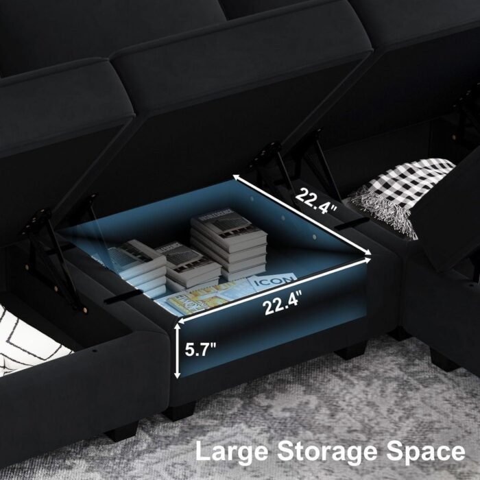 Modular Sectional Sofa with Ottomans Velvet Reversible Sleeper Chaise Bed Storage Seat