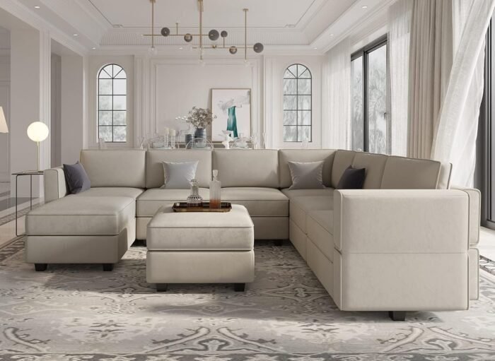 Modular Sectional Sofa with Storage Seat Oversized U Shaped Couch with Reversible Chaise Sofa Set with Ottoman