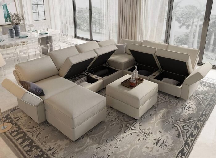 Modular Sectional Sofa with Storage Seat Oversized U Shaped Couch with Reversible Chaise Sofa Set with Ottoman