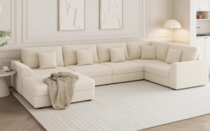 Oversized U Shaped Couch, Convertible Sleeper Sofa, 6 Seat Sofa with Chaise, Deep Seat Comfy Cloud Couch