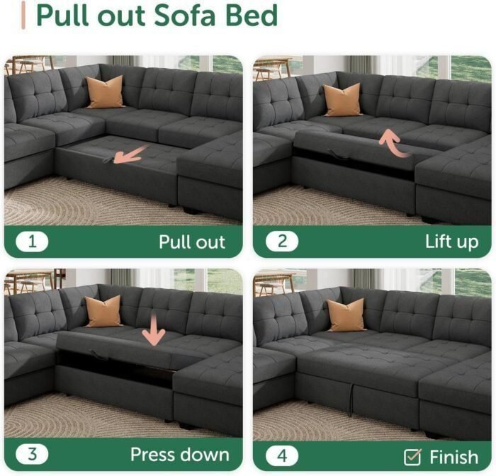 Sectional Sleeper Sofa Pull Out Bed with Storage Chaise, Sleeper Sectional Sofa Couch