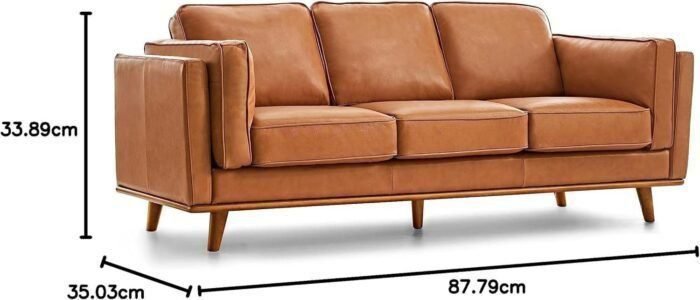 Valencia Artisan Full Leather Sofa 88” - Pure Full Italian Nappa Leather Couch, Solid Wood Accent