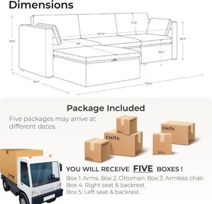 Oversized Modular Sectional Fabric Sofa Set, FSC Certified Extra Large L Shaped Couch Reversible Chaise