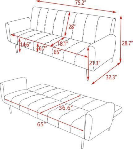 Convertible Futon Sofa Bed Loveseat Sleeper, Velvet Upholstery Couch with Adjustable Back & Metal Legs