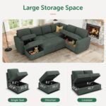 HONBAY Modular Sectional Sleeper Sofa with Pull Out Bed, Corduroy Sectional Couch with Storage Seats Ottoman