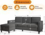 Sectional Sofa Couches for Living Room - 78'' Dark Grey 3 Seat L-Shaped Couch with Storage Ottoman