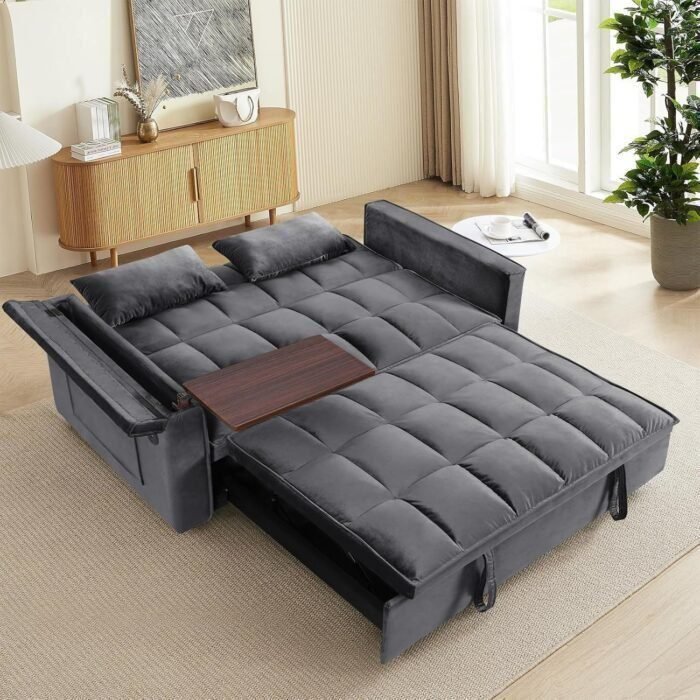 Convertible Sofa Bed,3-in-1 Sleeper Couch Pull-Out Bed,55'' Sofa Bed with Adjustable Backrest with 2 Pillows and Storage Bag