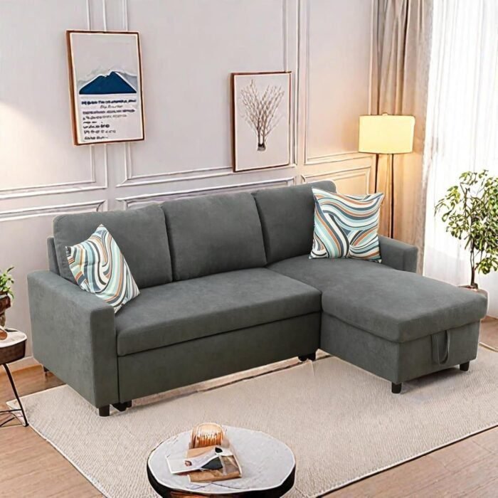 GlasFlength Sofa Bed Pull Out Couch, Lounge L Shaped Sleeper Sofa with Reversible Storage Chaise