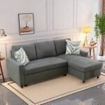 GlasFlength Sofa Bed Pull Out Couch, Lounge L Shaped Sleeper Sofa with Reversible Storage Chaise