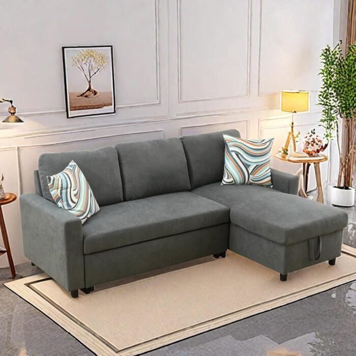 GlasFlength Sofa Bed Pull Out Couch, Lounge L Shaped Sleeper Sofa with Reversible Storage Chaise