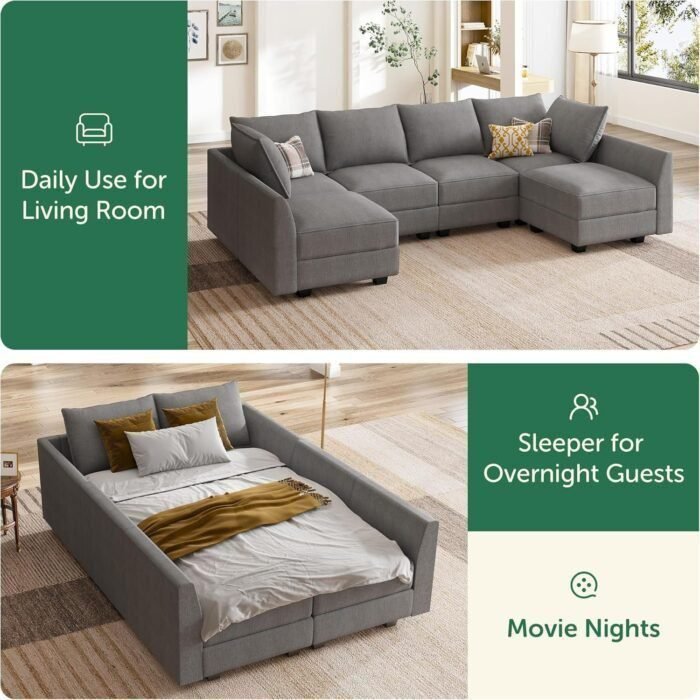 U Shaped Sectional Modular Sofa with Storage Convertible Modular Sectional Couch for Living Room