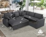 VanAcc Sofa Bed, 85 Inch Sleeper Couch with Storage Seat, L Shaped Sofa with Pull Out Sofa Bed