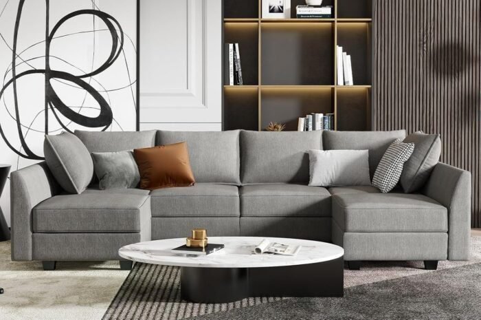 U Shaped Sectional Modular Sofa with Storage Convertible Modular Sectional Couch for Living Room