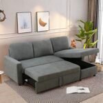 GlasFlength Sofa Bed Pull Out Couch, Lounge L Shaped Sleeper Sofa with Reversible Storage Chaise