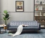 Convertible Futon Sofa Bed Loveseat Sleeper, Velvet Upholstery Couch with Adjustable Back & Metal Legs