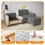 Sectional Sofa Couches for Living Room - 78'' Dark Grey 3 Seat L-Shaped Couch with Storage Ottoman