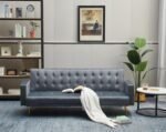 Convertible Futon Sofa Bed Loveseat Sleeper, Velvet Upholstery Couch with Adjustable Back & Metal Legs