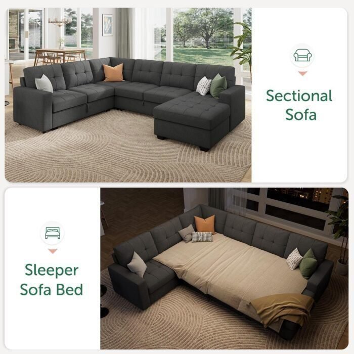 Sectional Sleeper Sofa Pull Out Bed with Storage Chaise, Sleeper Sectional Sofa Couch