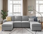 Convertible U Shaped Sofa Couch with Storage, Modular Sectionals with Ottomans, 6 Seat Sofa Set with Chaise